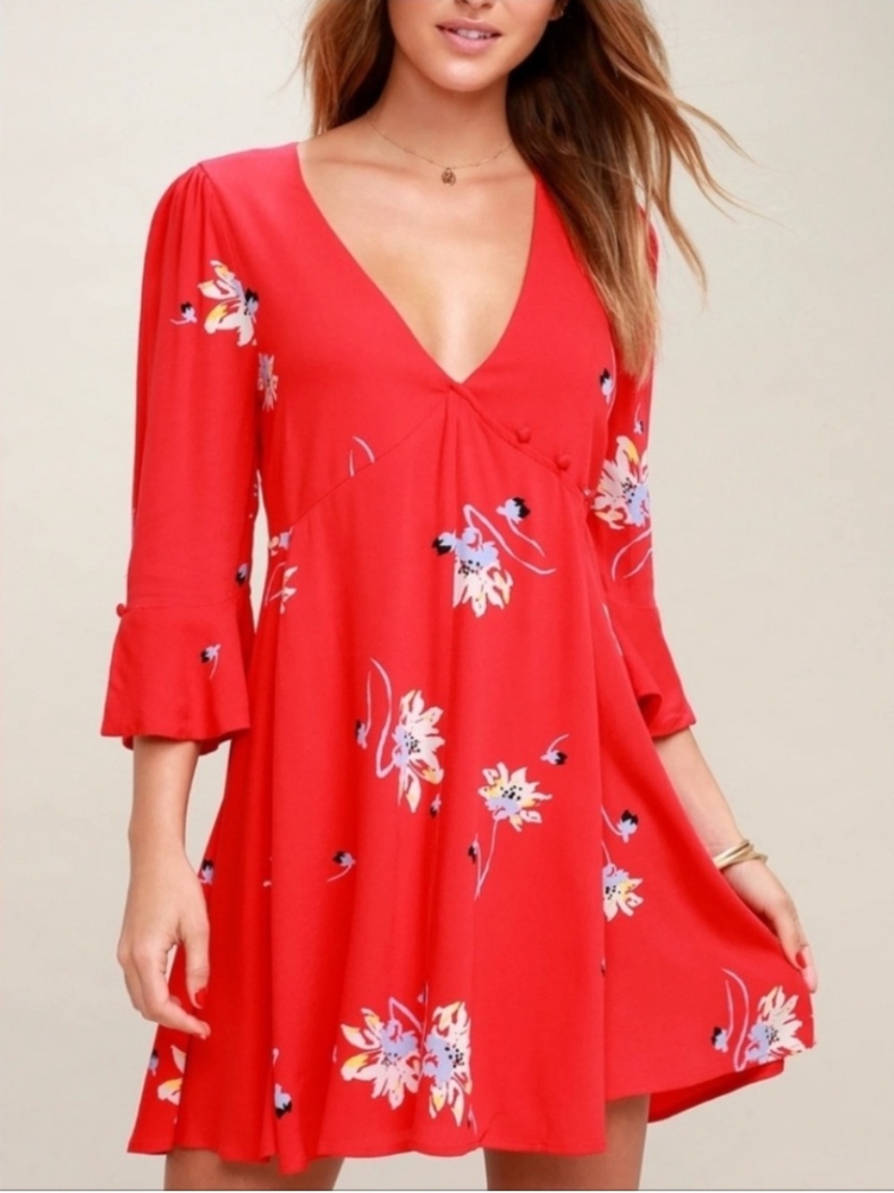 Free People Time On My Side Mini Dress in Red Combo